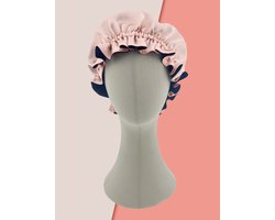Linnen & Silk Zijden Double-Lagen & Duo-Kleur Slaapmuts OEKO-TEX Standard 100 22 Momme 100% 6A Pure Silk "Care Your Hair" Extremé Luxe Silk Bonnet - Satin WarmRosé+Zwart