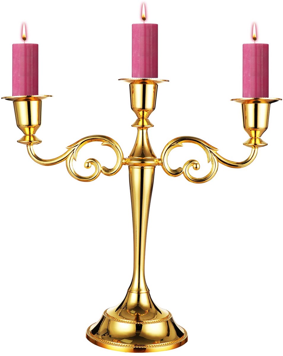 Ibenzoa® Klassieke 3-armige kandelaar voor stijlvolle tafel- en woondecoratie in goud