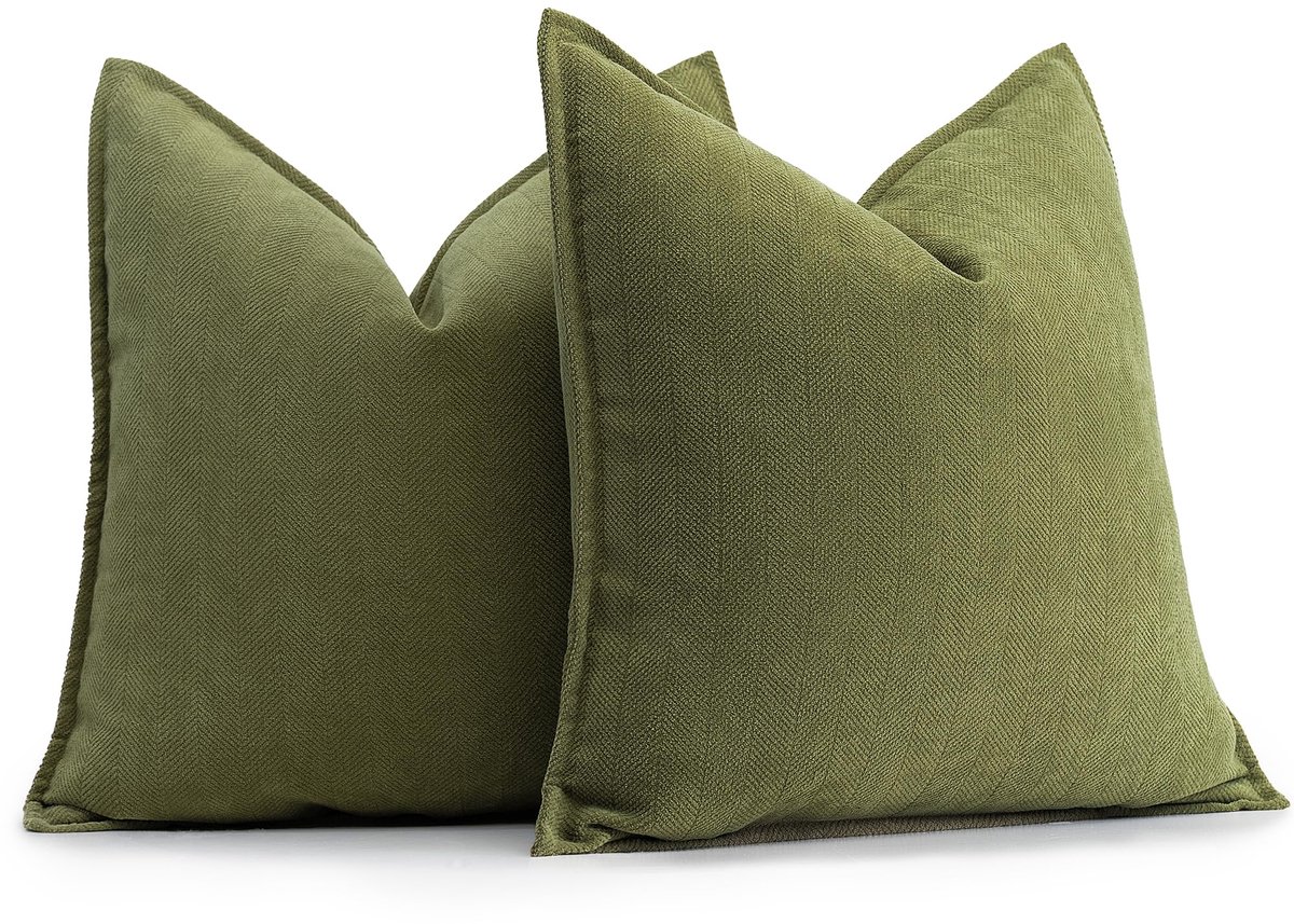 Ibenzoa Kussensloop Set van 2 in Olijfgroen Chenille voor Luxe Sierkussens, 40 x 40 cm