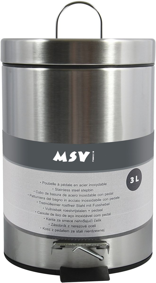 Goedkoopste MSV Pedaalemmer 3L - met uitneembare emmer - Prullenbak Badkamer - RVS - Grijs