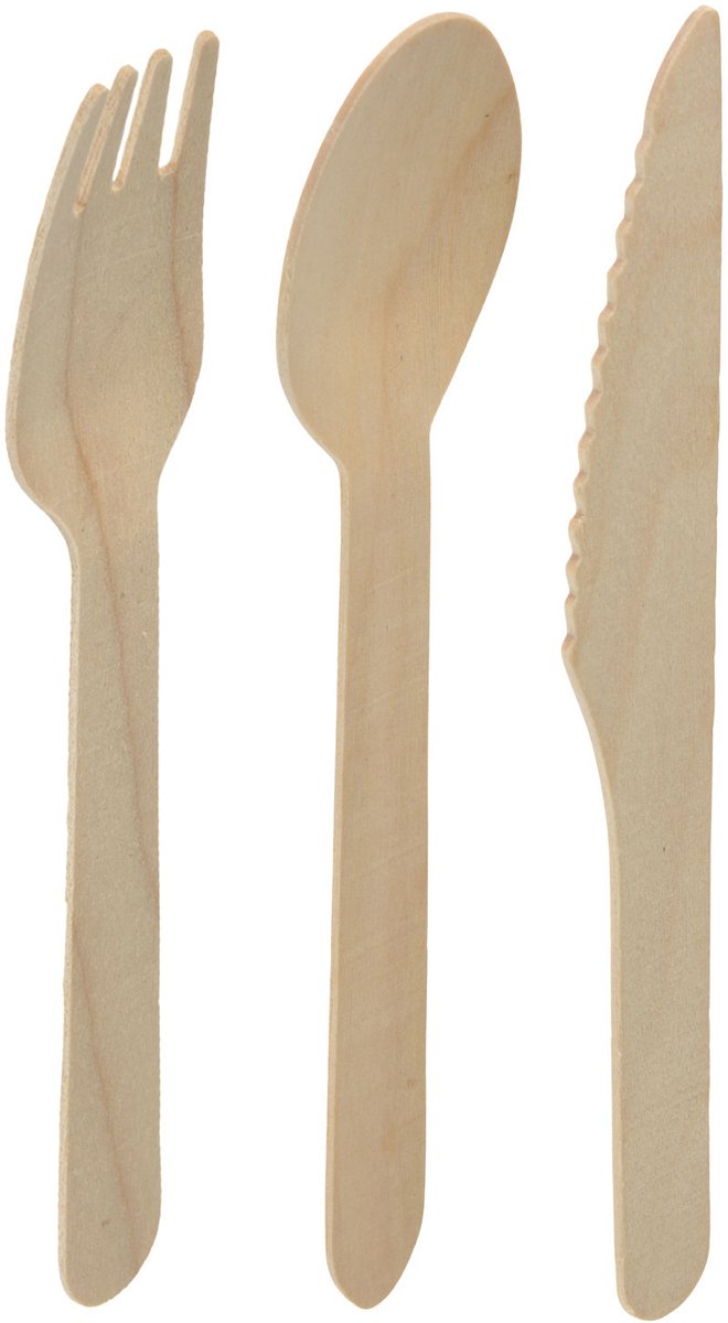 Excellent Houseware wegwerp bestek - hout - 120 delig - wegwerp - lepels - messen - vorken - 16 cm - BBQ - Verjaardag