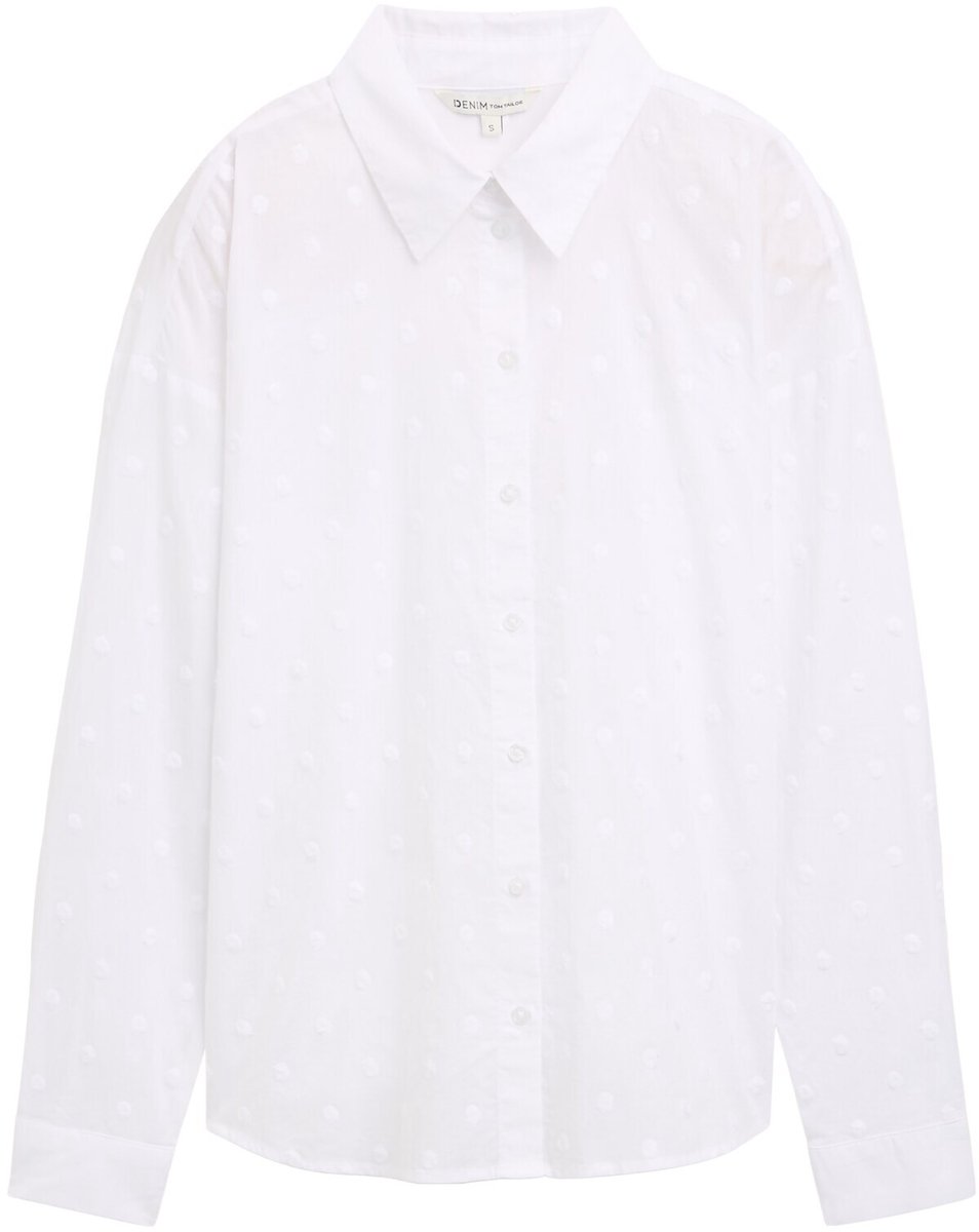 Tom Tailor Denim - Overhemdblouse met gestippelde structuur - Maat L - White