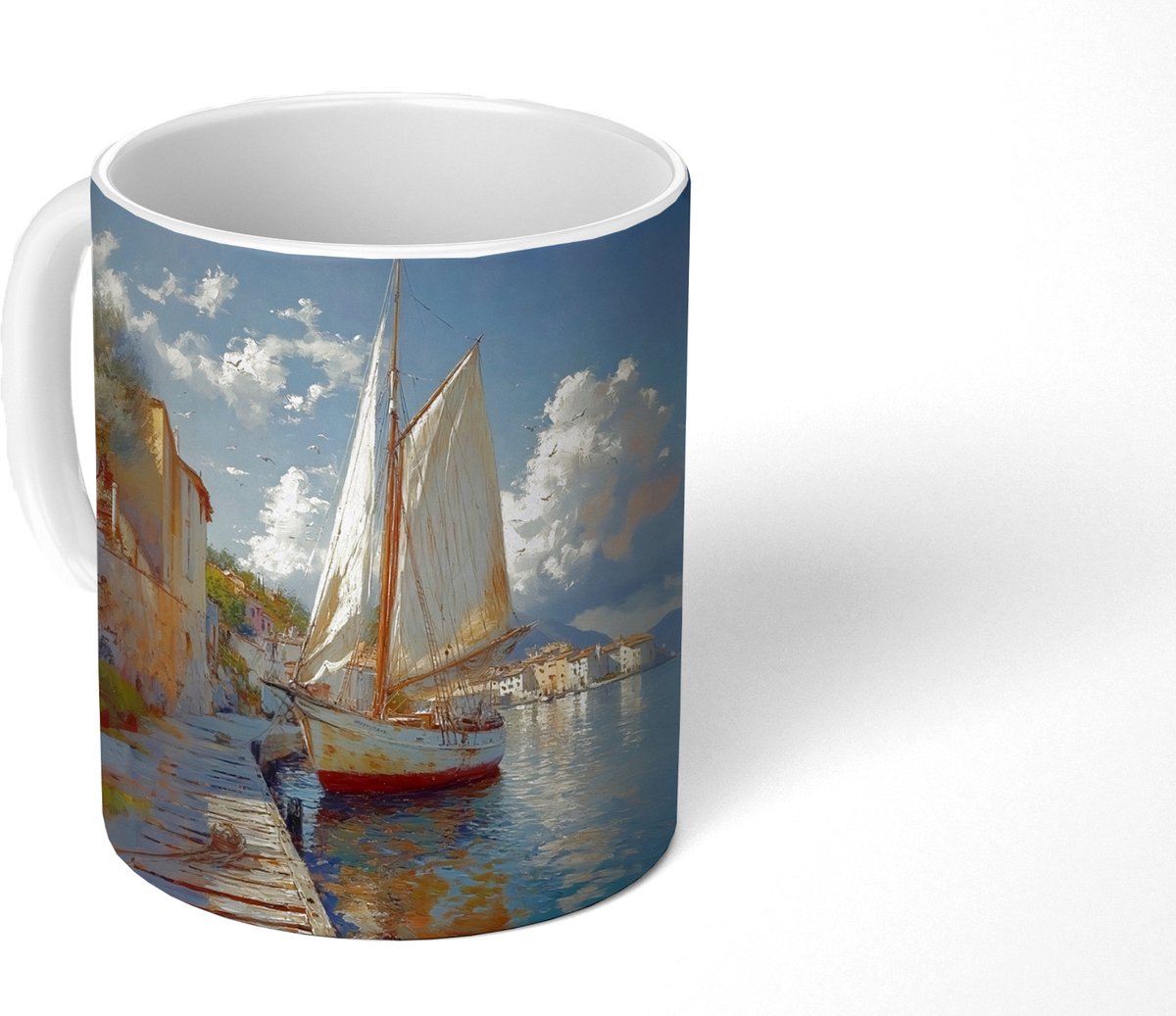 Mok - Koffiemok - Zeilschip - Huizen - Kade - Zee - Mokken - 350 ML - Beker - Koffiemokken - Theemok
