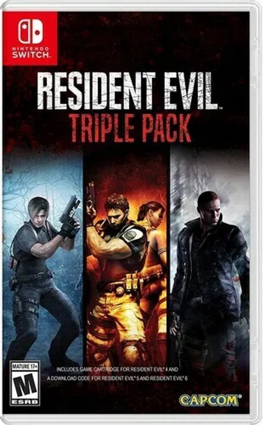 Resident Evil Triple Pack-hoes met Leon, Chris, Sheva en Hunk op Nintendo Switch.
