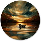 Eend bij ondergaande zon - Eend wandcirkel - Wandschaal dieren - Realisme - Forex schilderij - Interieuraccessoires woonkamer - muurcirkel forex 80x80 cm
