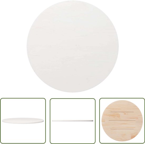 The Living Store Plateau de table rond - Bois de pin - 80 x 2,5 cm (ø x H) - Wit