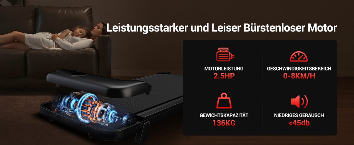 Afbeelding 2 van Laufband mit Steigung für Zuhause und Dreifacher Dämpfung, Laufband ，Walking Pad mit Steigung 8KM/H, Schreibtisch Max. Belastung 136KG