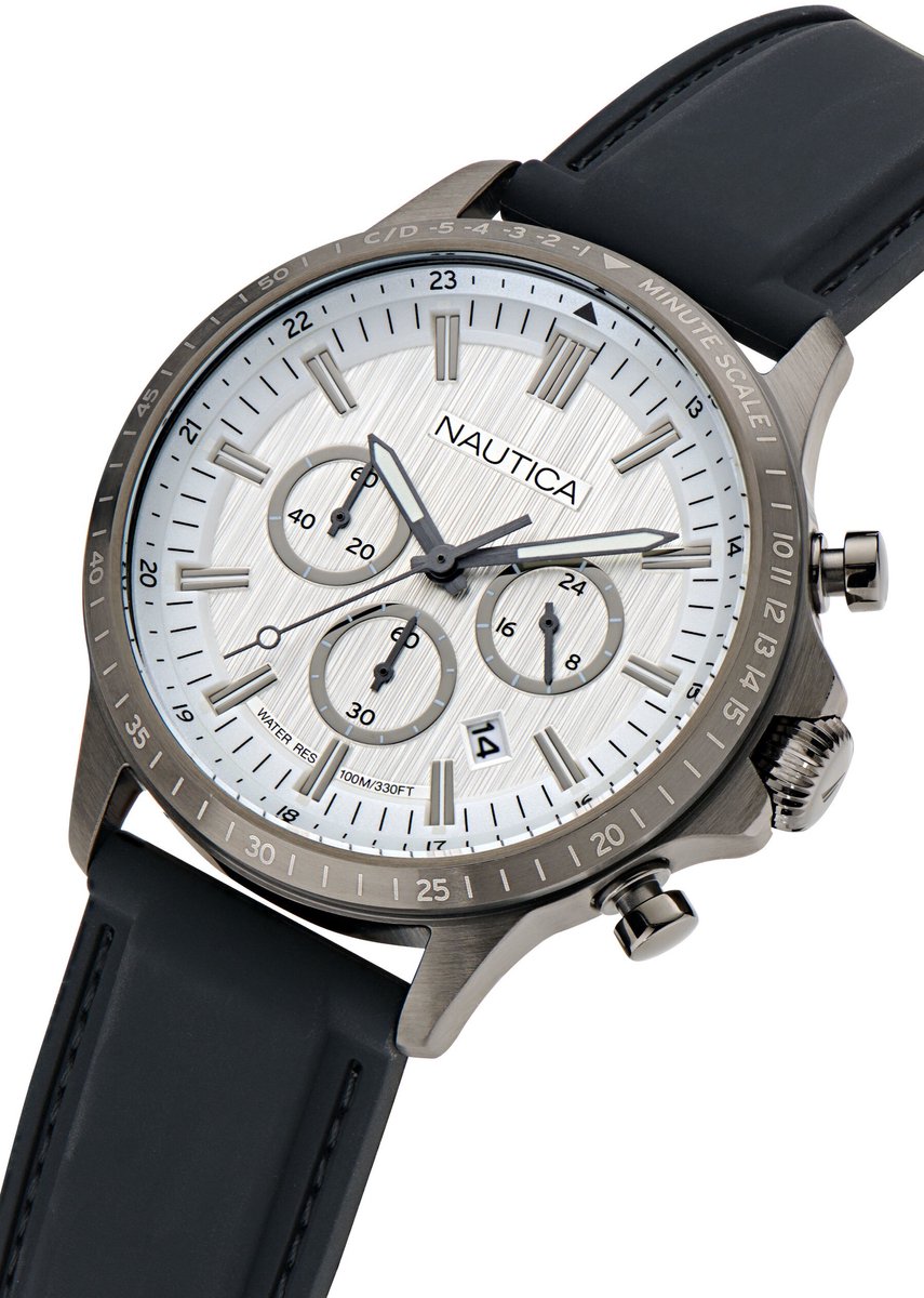 Nautica Nct Blueocean Quartz Chronograaf Horloge Wit En Zwart Kast: 100% Roestvrij Staal. Armband: 100% Siliconen 45 NAPBOS501, NAPBOS503, NAPBOS504