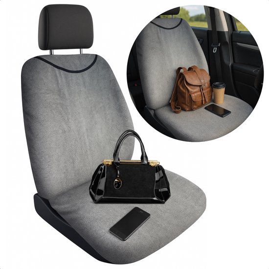 Cheqo® Badstof Autostoelhoes – Zwarte Elastische Stoelhoes – Waterabsorberend & Zweetbestendig – Universele Fitting – Wasmachinebestendig – Autostoel Cover met Klipsluiting – Stoelbescherming voor Sport & Kinderen