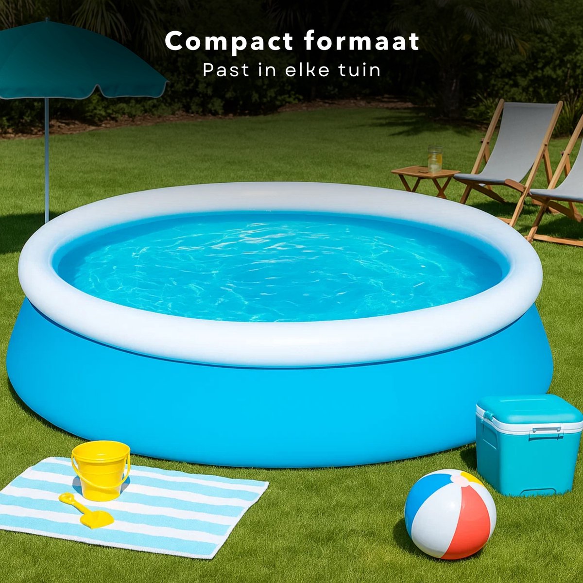 Cheqo® Kinderzwembad – Opblaasbare Rand – Stevig PVC – Bovengronds Zwembad – Opblaasbad - Snel Opzetten Zonder Gereedschap – Inclusief Reparatiesticker — afbeelding 3