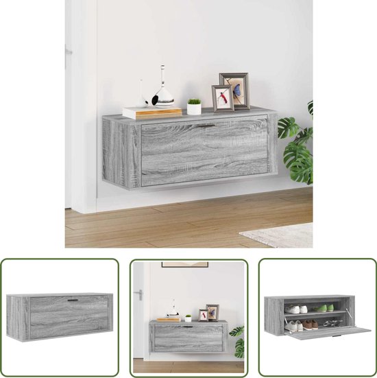 Meuble à chaussures The Living Store - Chêne Sonoma Grijs - 100 x 35 x 38 cm - Bois d'ingénierie