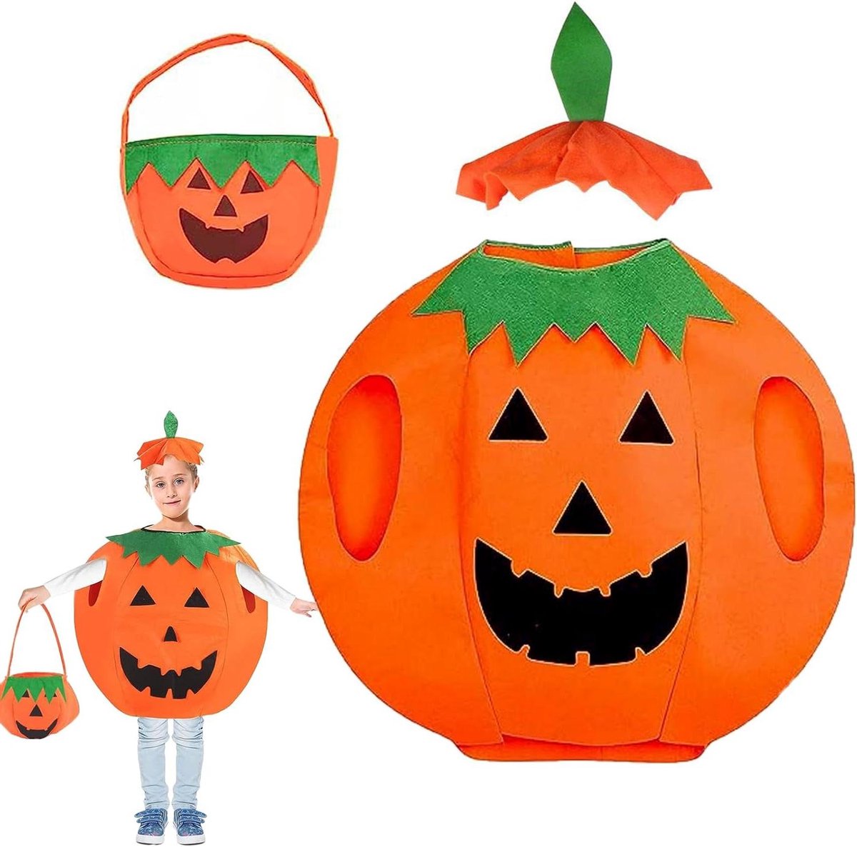 Allecto Premium - Kinder Halloween Kostuum met Pompoenhoed en Snoepzakjes voor Cosplay, Feest en Carnaval Maskerade