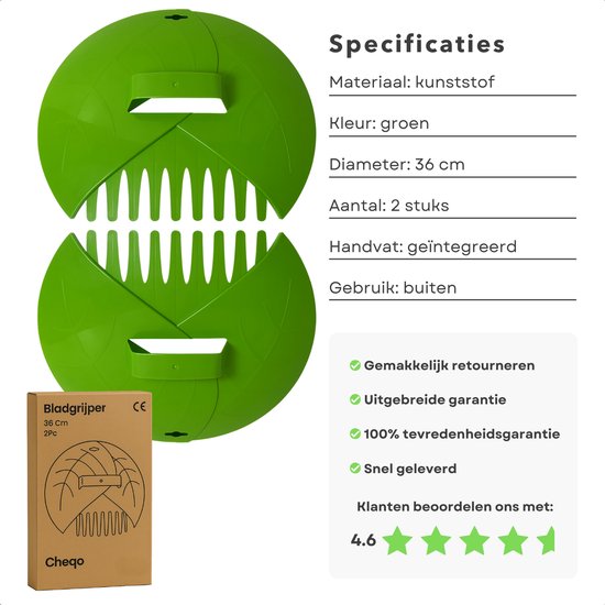 Cheqo® Bladgrijper Set - Bladgrijpers - Hark - Bladhark - Handharken - Bladeren Tuinhark - Lichtgewicht Kunststof - Tuinafval Verzamelen - Groen van Cheqo — afbeelding 2