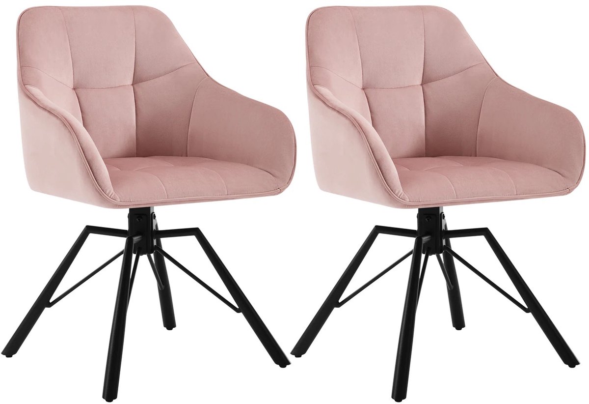 Corenia Draaibare Eetkamerstoel – Set van 2 - Eetkamerstoel – Stoel – Draaistoel – Comfortabel – Velvet Bekleding – 360° Draaibare Zitting - Fluweel - Roze