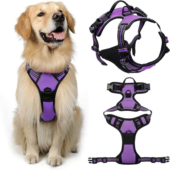 OneTigris No-Pull Hondenharnas, Air Mesh verstelbaar veiligheidsharnas, ultra ademend voor grote en middelgrote honden, borstharnas, hondenharnas met 2 handgrepen, hondenvest (L Roze
