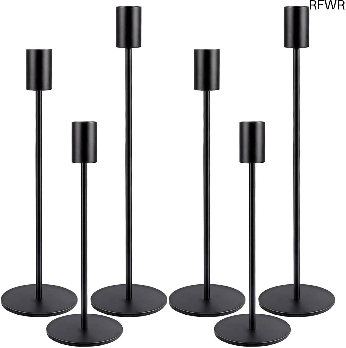 RFWR® Set van 6 zwarte kandelaars voor staafkaarsen van 2,2 cm - Vintage decoratieve kandelaar voor woon- en feestdecoratie