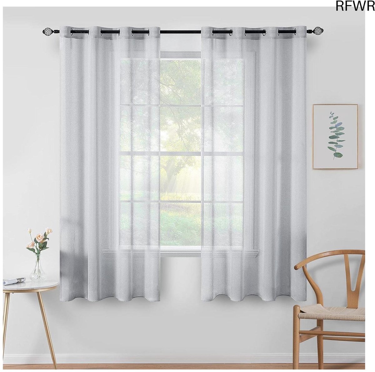 RFWR Transparante voile gordijnen met ringen voor slaapkamer en woonkamer - 2 panelen 140 x 122 cm wit