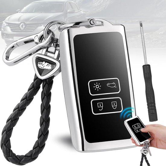 RXXR Grijze Autosleutel Cover Voor Renault Clio Megane Koleos Kadjar Kangoo Twingo Talisman Captur Espace Dacia Duster 4 Knoppen Sleutelhanger Cover Zinklegering Autosleutel Beschermhoes