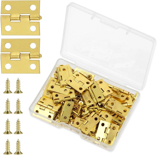 Scharnier Mcredy Kleine scharnieren voor houten kist, gouden doos, scharnieren messing met montageschroeven, 1 inch kastscharnieren, 12 stuks