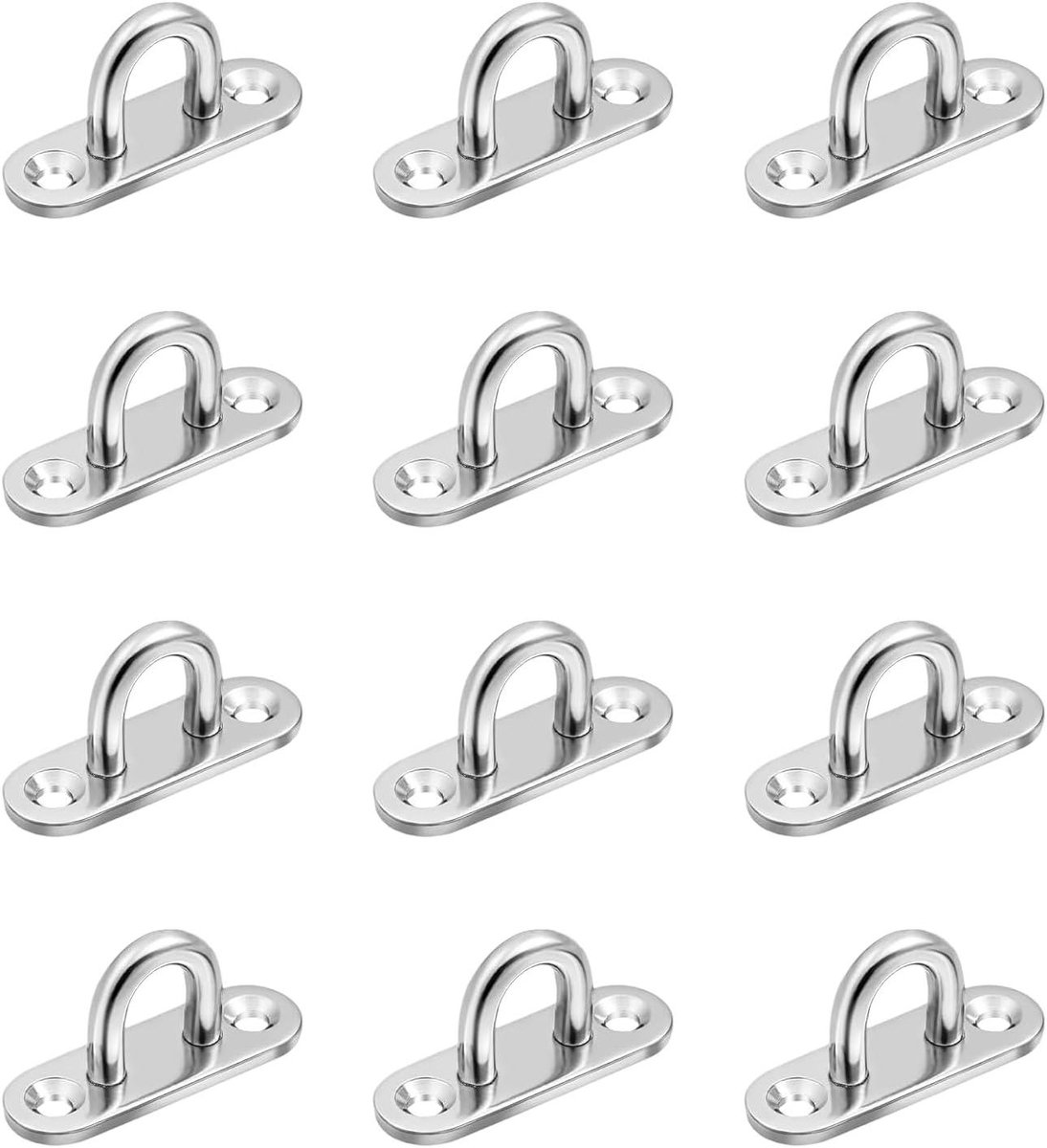 Allecto Plus - Plafondhaken set van 12 stuks van roestvrij staal (M5) voor zware belasting, met oogplaat en oog voor het hangen van hangmatten aan het plafond - Draagkracht tot 80 kg.