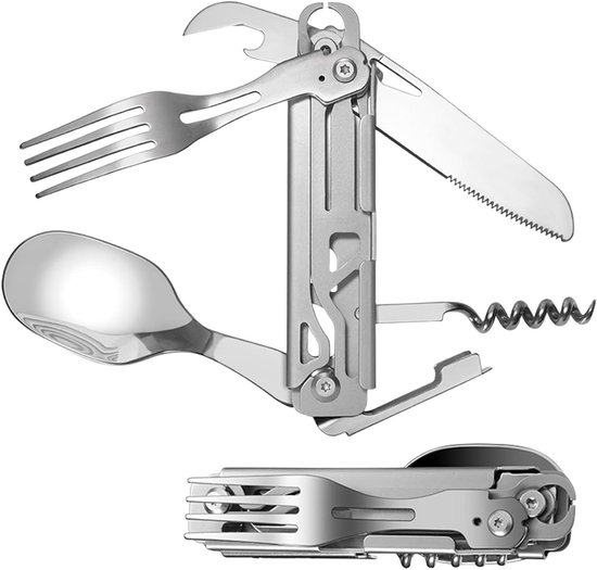 ADNEWX® Campingbestek, klapbestek, roestvrij staal, 4-in-1, veldbestek, outdoor, flesopener, mes, vork, lepel, set van 2 stuks ADNEWX® Campingbestek, klapbestek, roestvrij staal, 4-in-1, veldbestek, outdoor, flesopener, mes, vork, lepel, set van 2 stuks