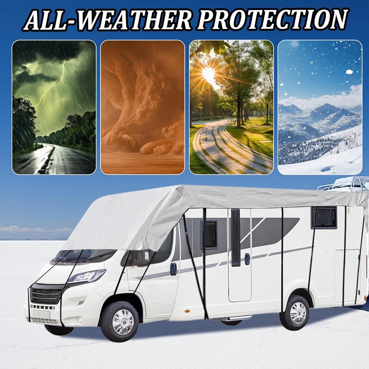 Allecto Plus - Waterdichte Caravanhoes van 210D Oxford-doek voor Zomer UV-bescherming - Ademend - Camperhoes met Riemen - 85 m x 3 m
