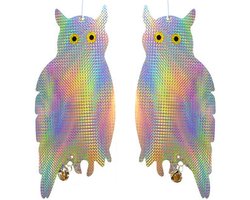 2 Stuks Vogelverschrikker Set – Reflecterende Nep Uil met Holografisch Effect – Effectief Vogelafweerapparaat tegen Vogels, Duiven, Spechten, Pigeons en Ongedierte – Tuin, Balkon en Boerderij