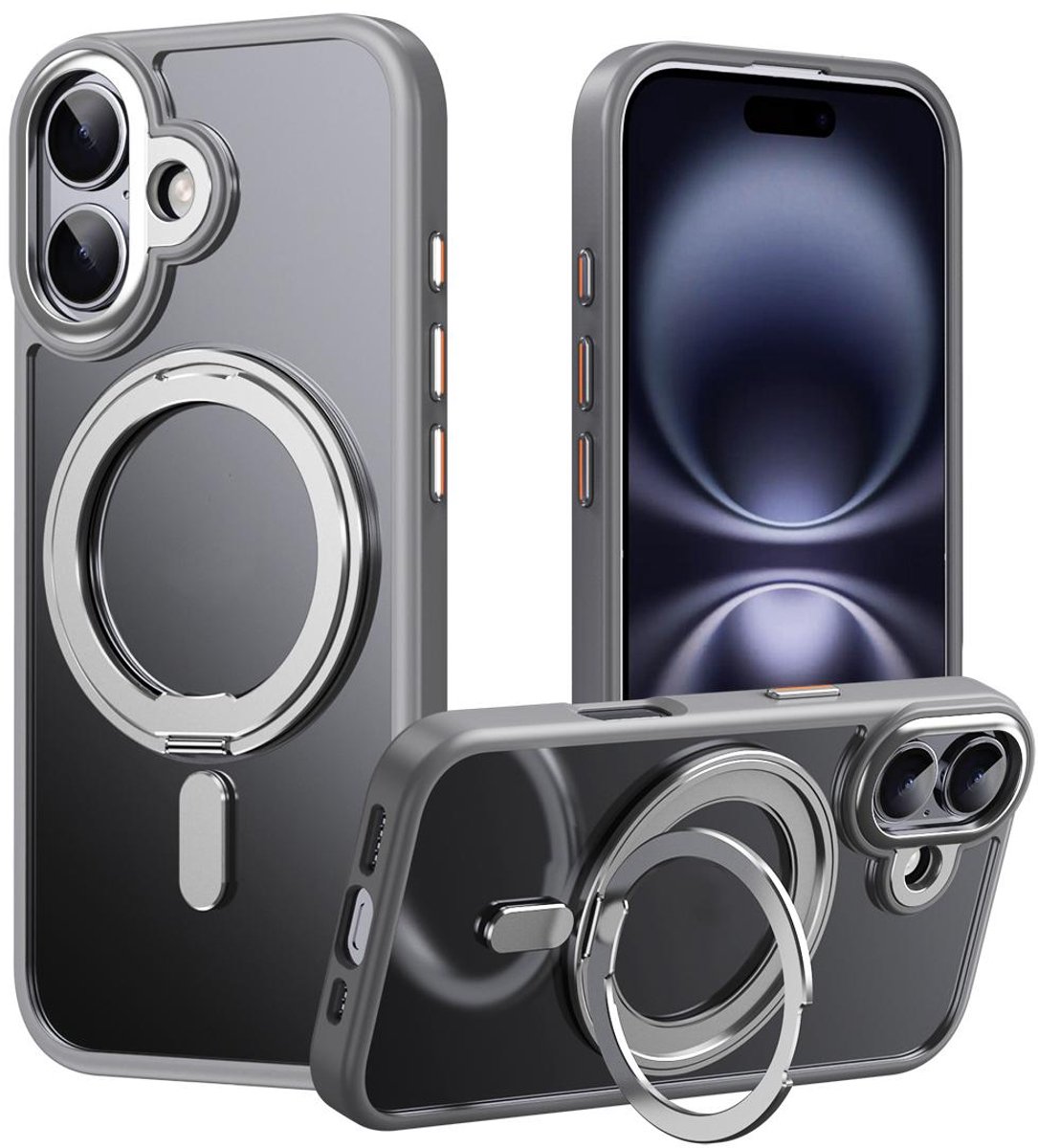 Mobigear Hoesje geschikt voor Apple iPhone 17 MagSafe Telefoonhoesje Hardcase | Mobigear Frosted Mag Backcover met Standaard | Geschikt voor MagSafe | Geschikt voor Draadloos Opladen met Magnetische Ring | Geschikt voor MagSafe Case - Grijs