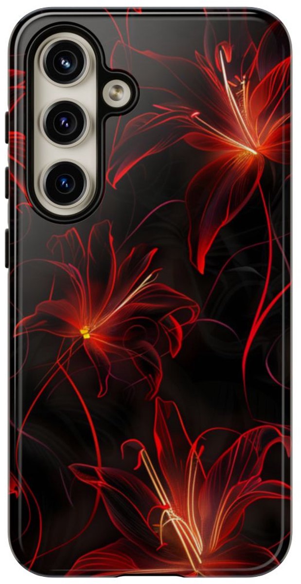 Rood Neon Spinleliepatroon – Telefoonhoesje Geschikt voor Samsung Galaxy S24