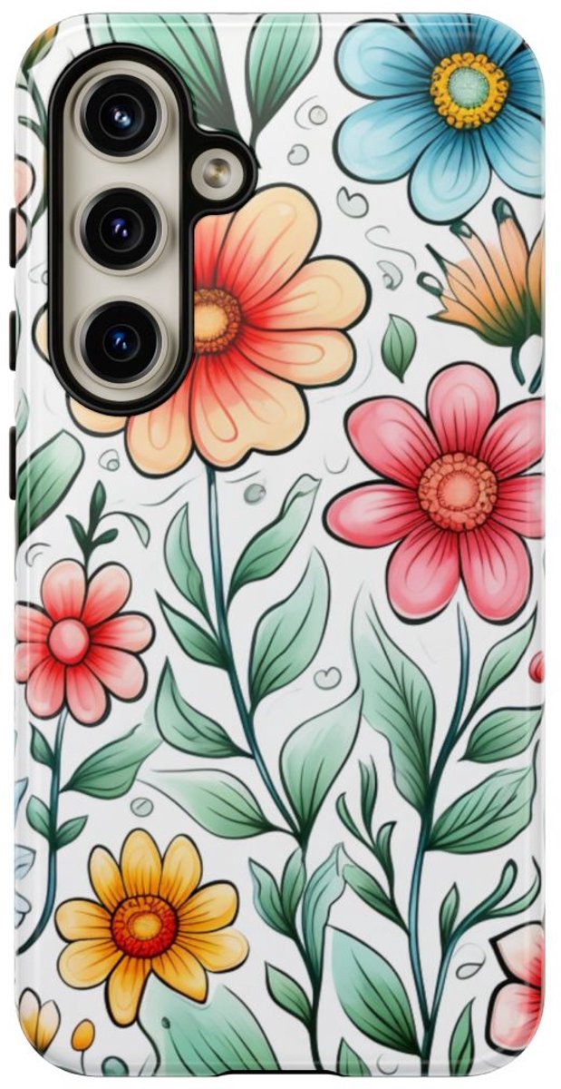 Kleurrijk Bloemenpatroon met Bladeren – Telefoonhoesje Geschikt voor Samsung Galaxy S24