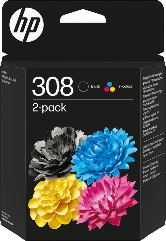 HP 308 Pack de 2 cartouches d'encre combo noires/tricolores originales
