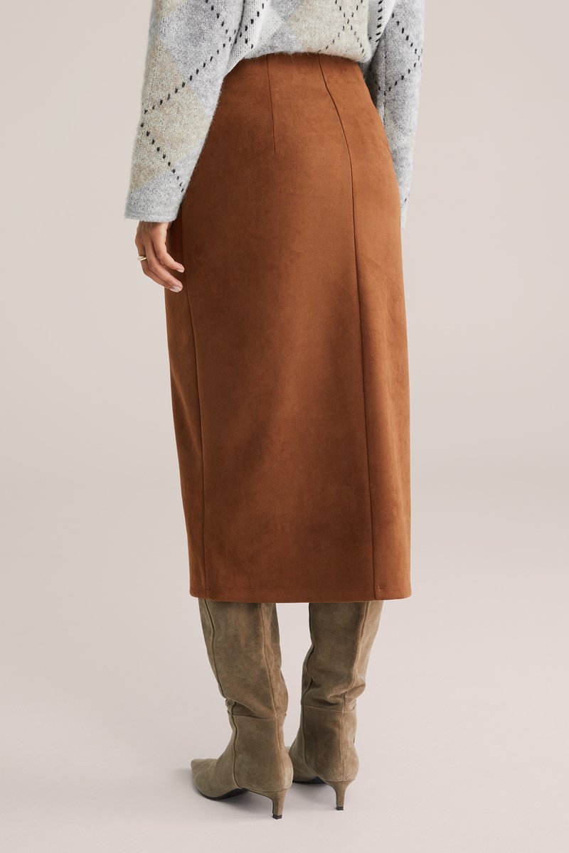 WE Fashion Dames Midi kokerrok met suèdelook bol