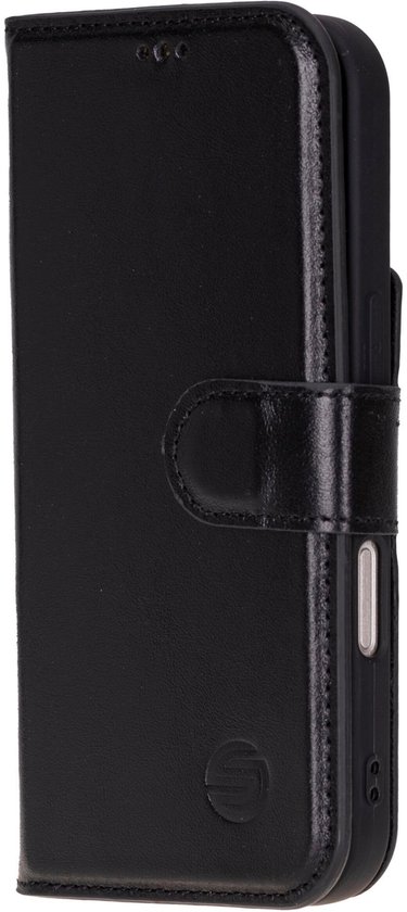 Étui en cuir iPhone 16 Plus - Solidenz Bookcase Étui en cuir iPhone 16 Plus - Cuir véritable - Étui téléphone avec porte-cartes - Étui en cuir pleine fleur - Noir