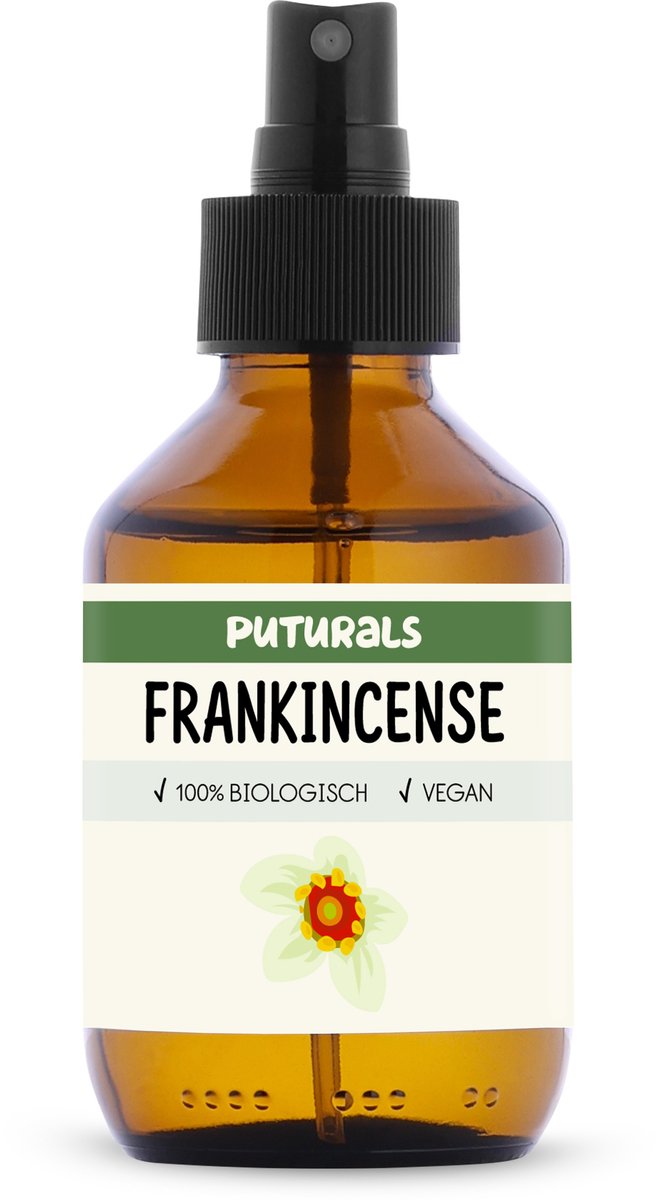 Puturals Frankincense Water 100% Biologisch - 150ml - Puur en Vegan - Bijproduct van Frankincense Olie - Gebruik als Toner of voor Huid en Haarverzorging - Bruine Glazen Fles + Verstuiver