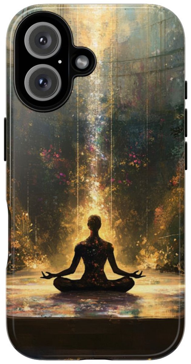 Mediterende Silhouet met Stralend Licht – Telefoonhoesje Geschikt voor iPhone 16
