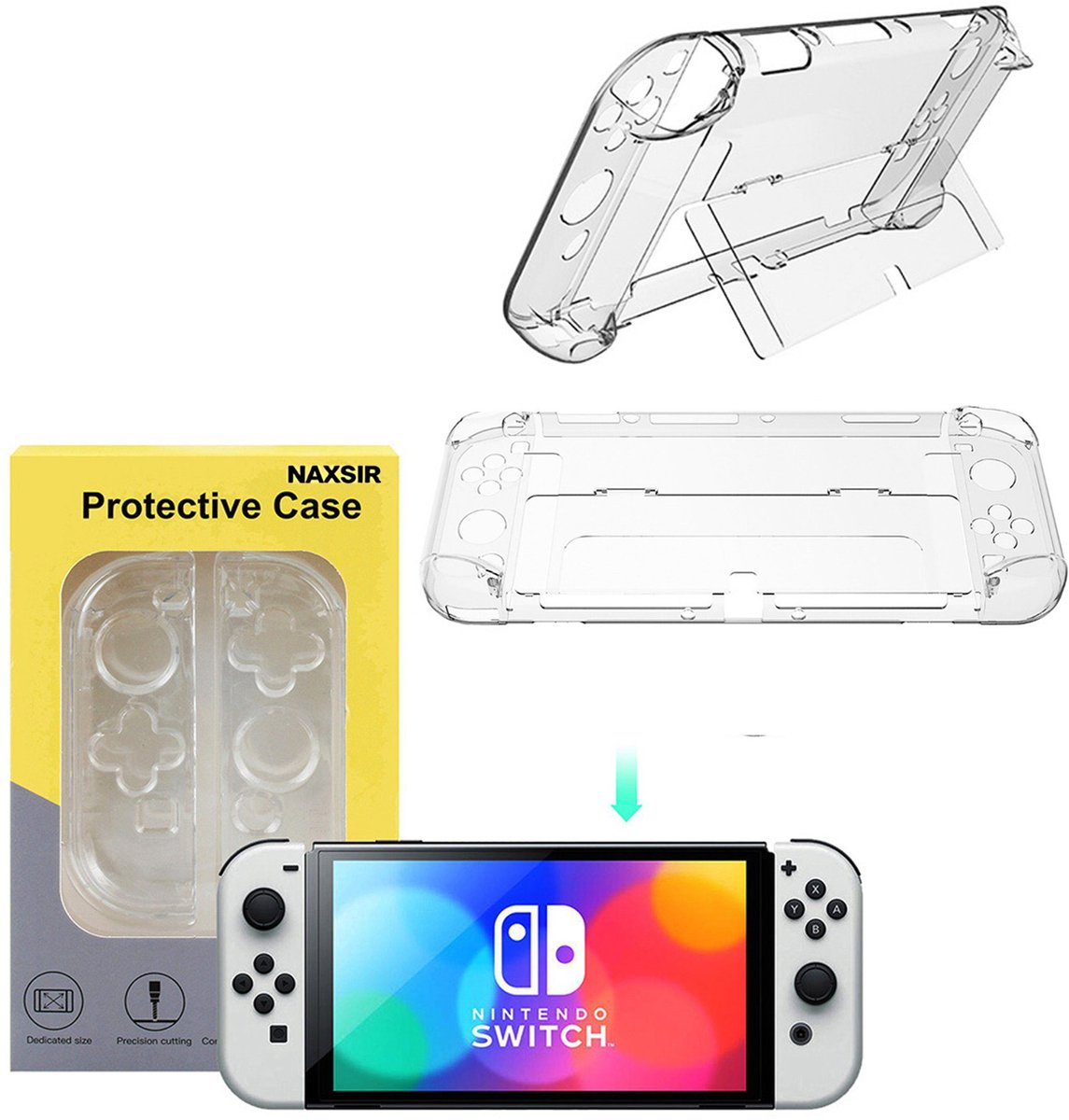 NAXSIR Switch OLED Hoes - Transparante Beschermhoes [Anti-Kras + Vingerafdrukbestendig] - Dunne, Slijtvaste Case voor Switch OLED Model