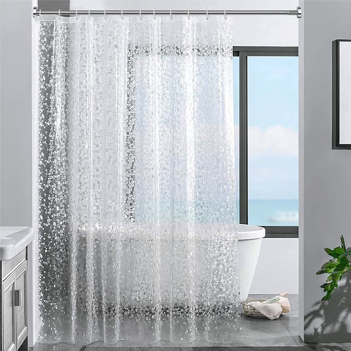 Ibenzoa® Transparant Douchegordijn met 3D Steenpatroon, Waterdicht en Schimmelbestendig, 180 x 200 cm