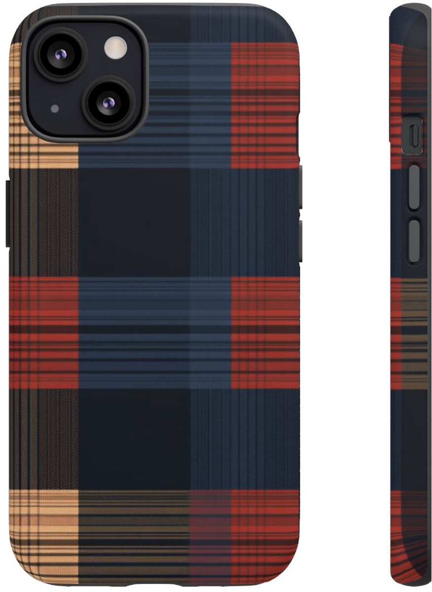Caramel en Donkerblauw Geruit Patroon – Telefoonhoesje Geschikt voor iPhone 13