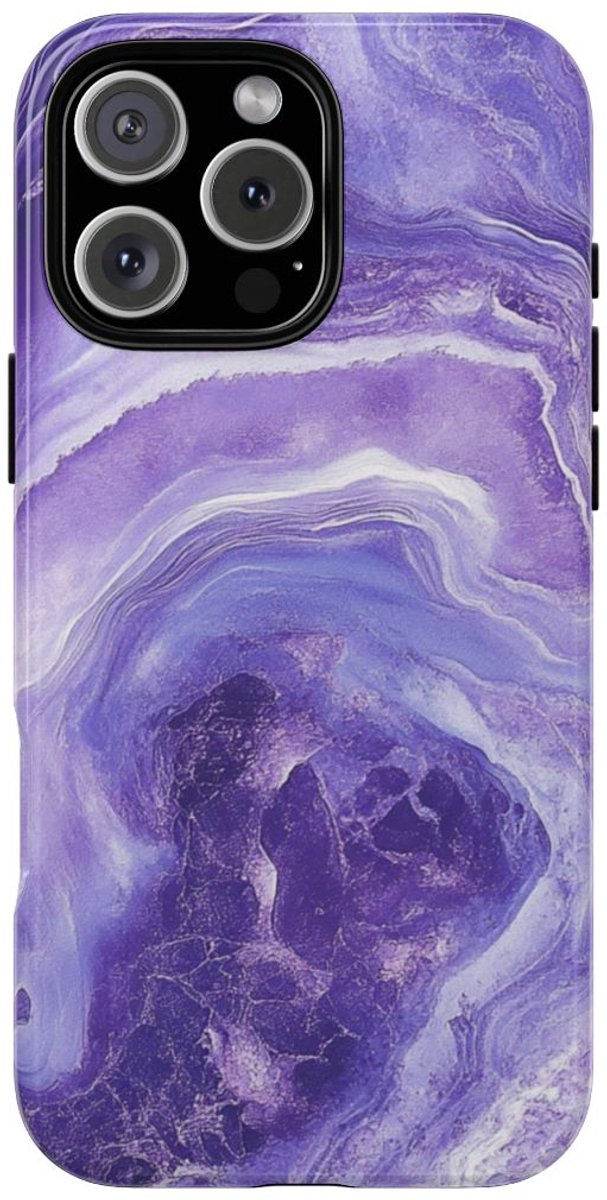 Paarse Marmerstructuur – Glanzend Stevig Hoesje Geschikt voor iPhone 16 Pro Max