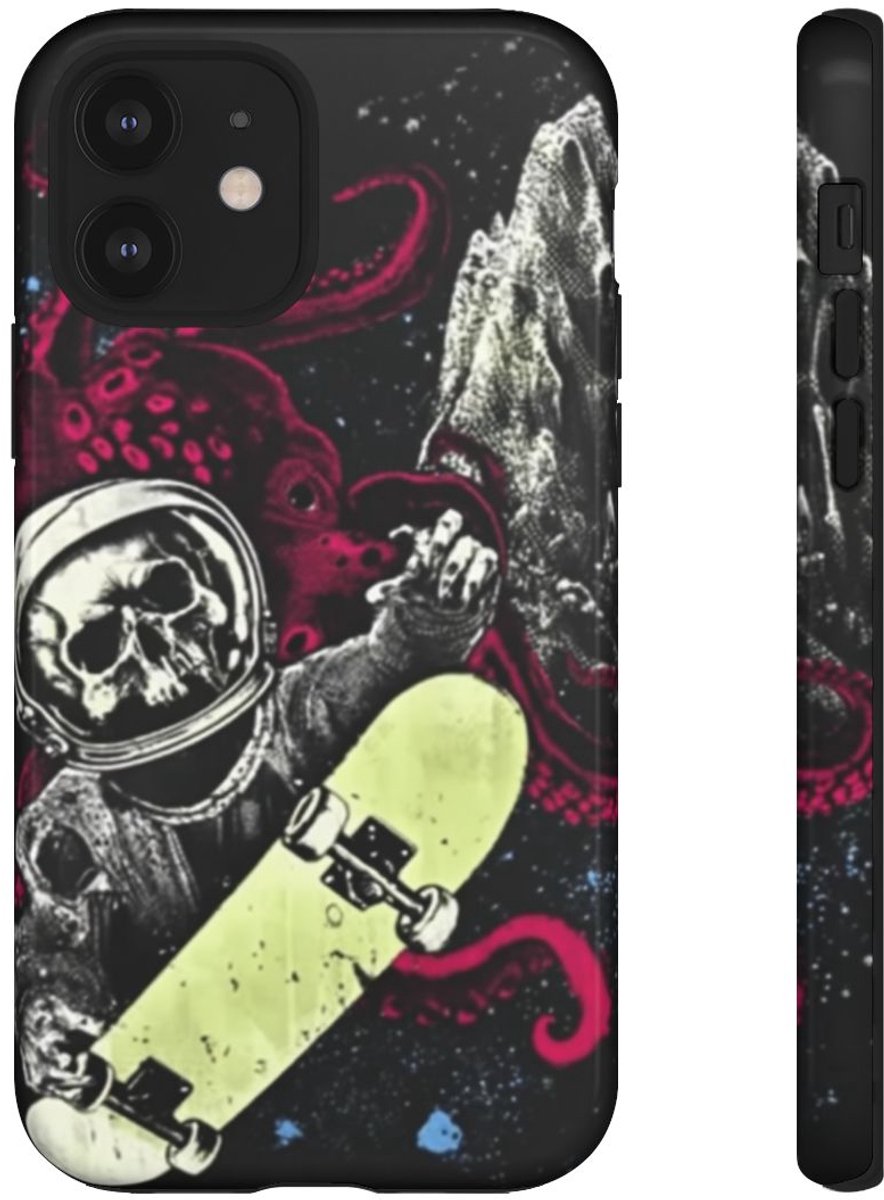 Schedel-Astronaut met Skateboard en Octopus – Telefoonhoesje Geschikt voor iPhone 12