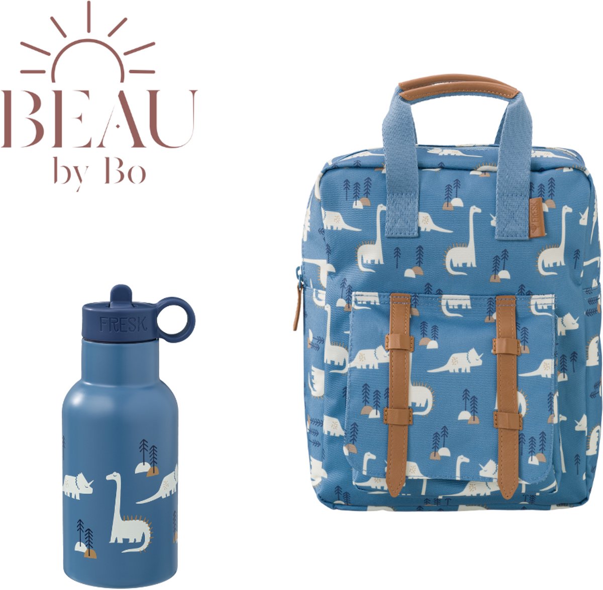 BEAU by Bo Fresk Back to School set - Rugzak + Drinkfles 350ml - Dino