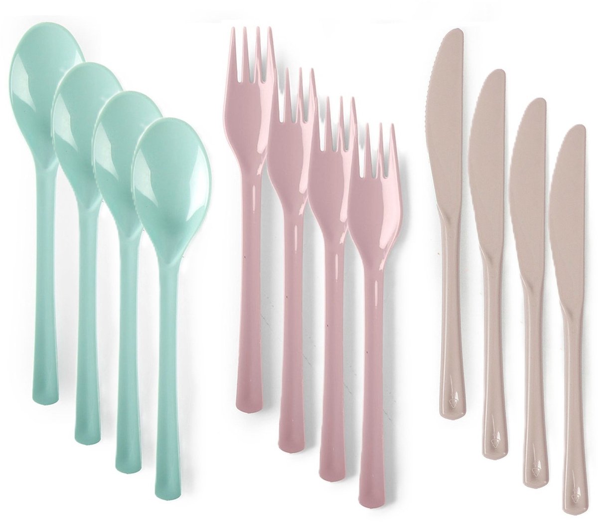 Plasticforte Bestek set van kunststof - 48x stuks - herbruikbaar plastic - 19 cm - BBQ / Verjaardag / Camping / Party - messen - vorken - lepels