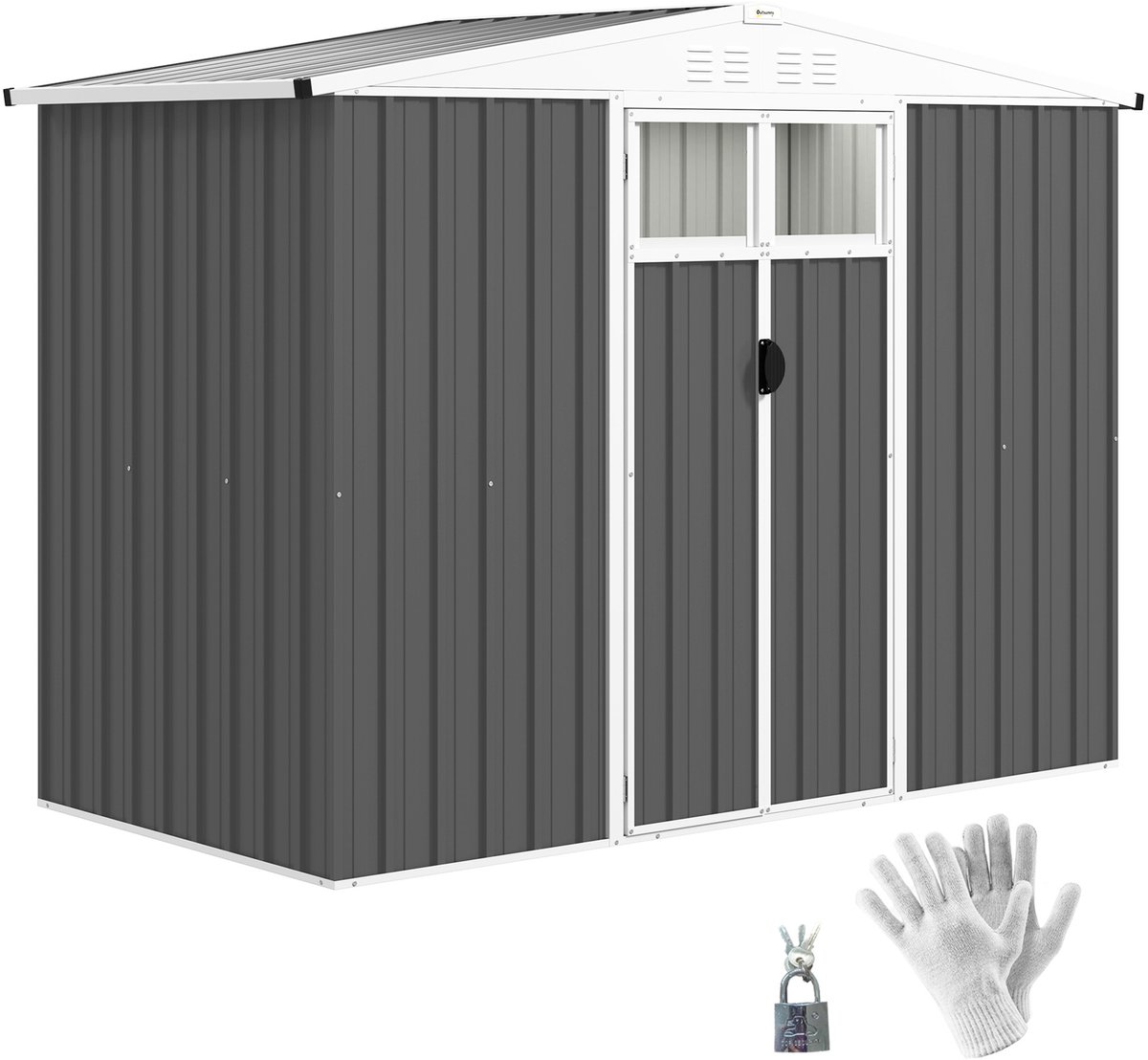Outsunny-Tuinopslag-Gegalvaniseerd staal-246x117x180cm-Donkergrijs