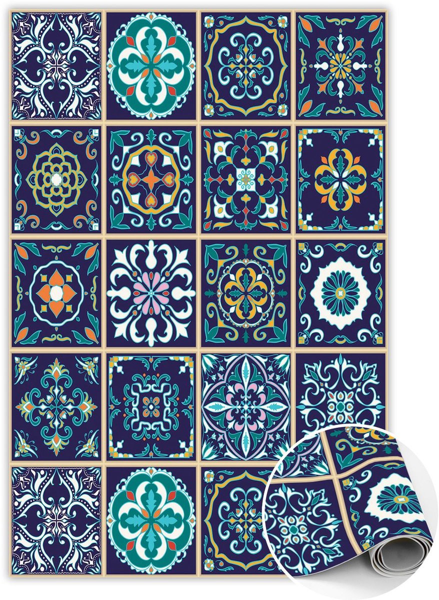 Tulup Vinyl Tapijt - Portugese tegels PVC Tapijt - 80 x 120 cm - Blauw Vloerkleed Vinyl - PVC Tapijt - Tapijt Vinyl - Keukentapijt - Haltapijt