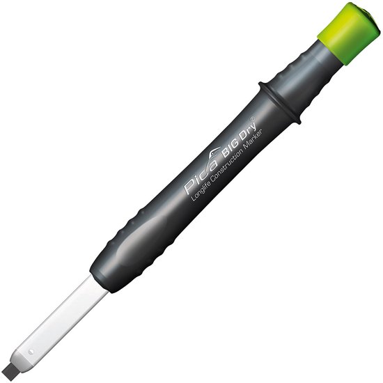Een zwarte Pica BIG DRY markeerstift met groene dop.