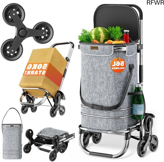 Chariot Courses 120 L Pliable Tropical | 50 Kg Charge, Siège Intégré, Roulettes Tout-Terrain - Idéal Marché & Voyages