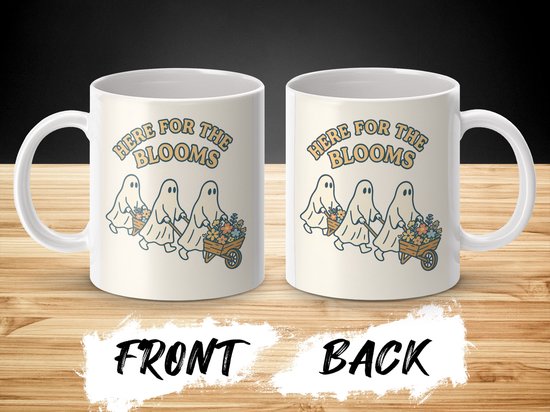 Retro Geest Mug, Hier voor de Bloemen, Hippe Halloween, Herfst Decor, Unieke Koffie Mug, Vriendelijk Spook Design