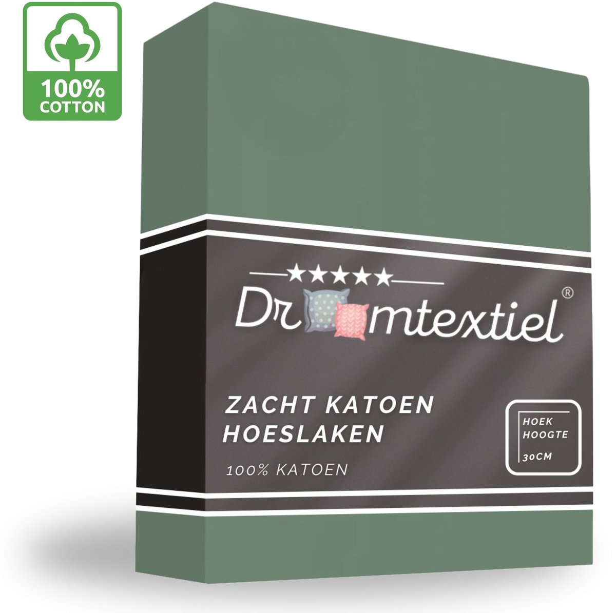 Droomtextiel Zacht Katoenen Hoeslaken Groen 140x200 cm - Hoge Hoek - Perfecte Pasvorm - Heerlijk Zacht