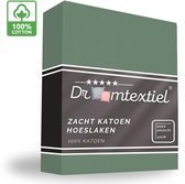 Droomtextiel Zacht Katoenen Hoeslaken Groen 140x200 cm - Hoge Hoek - Perfecte Pasvorm - Heerlijk Zacht