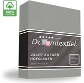 Droomtextiel Zacht Katoenen Hoeslaken Grijs 140x200 cm - Hoge Hoek - Perfecte Pasvorm - Heerlijk Zacht